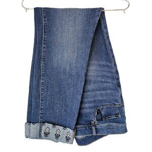 LOFT Modern Skinny Jeans – Medium Wash Distressed Embroidered Cuffs Size 16